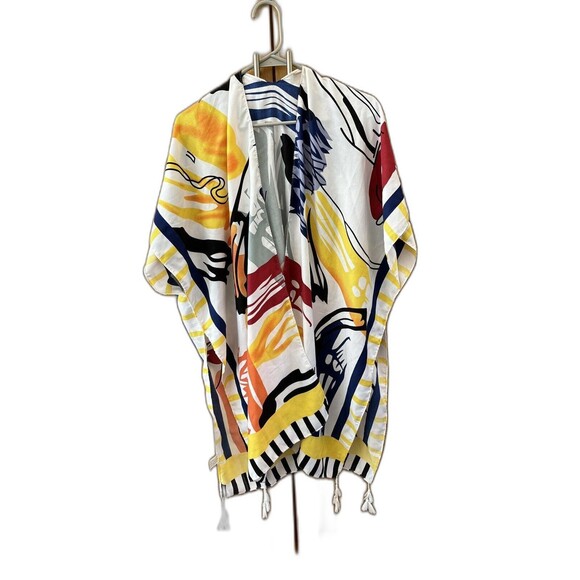 The Unbranded Brand Jackets & Blazers - Women Multicolor Poncho Shawl Cardigan Cover Up One Size Tassels Arm Holes